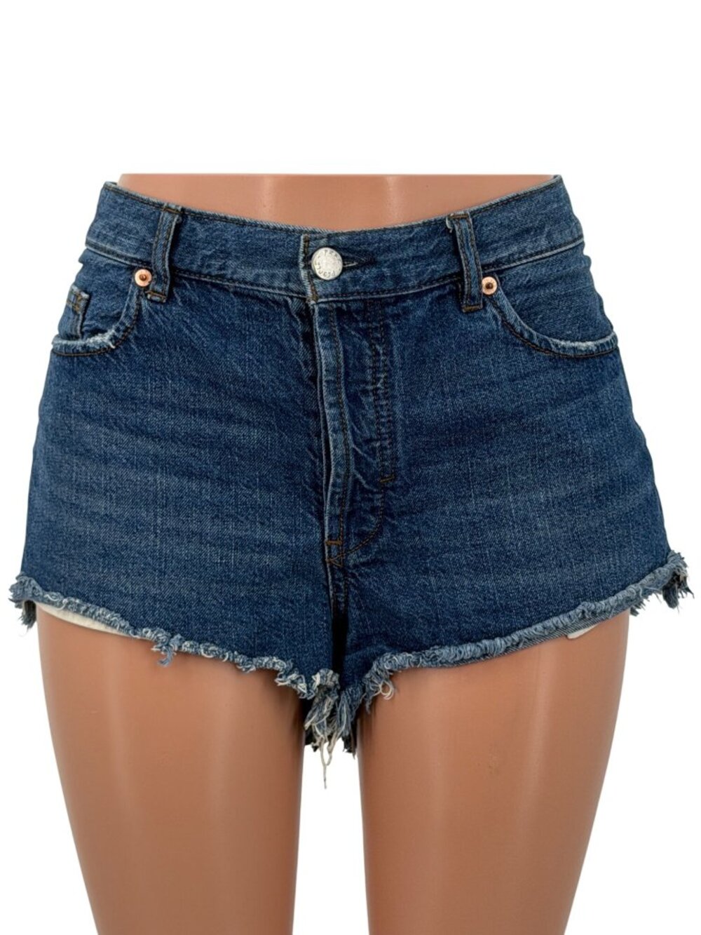 Free People Distressed Fringe Denim Jean Shorts 31| Boho Grunge Indie Sleaze Y2K - Picture 2 of 16